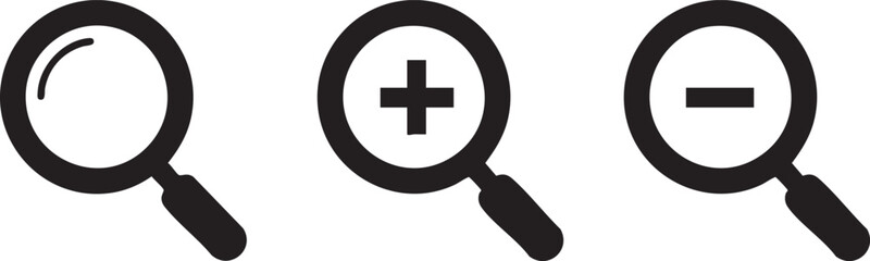 Obraz premium Search Zoom Icons Set Discovery Magnifying Glass Outline