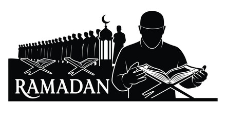 Ramadan Prayer and Quran Silhouette Pattern