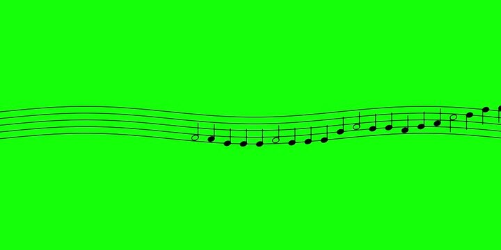 Flowing musical notes on a wavy staff like melodic BUBBLES against a green screen background