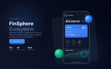 Comprehensive mobile banking UI kit featuring dark mode design, 3D elements, financial dashboards, investment tracking, and seamless user experience for modern fintech applications.