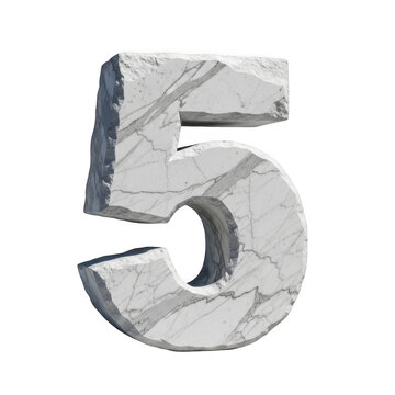 3d marble number 5 icon, luxury numeral symbol, elegant marble texture, decorative number five, isolated on transparent background