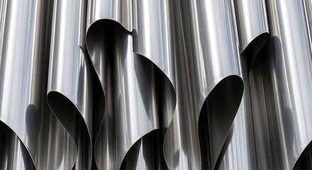 Close-up of Shiny Metal Pipes - Abstract Industrial Design.