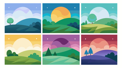 Fototapeta premium Cartoon mountain nature landscape at morning and evening times .eps