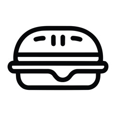 Simple black and white illustration of a classic cheeseburger with sesame seed bun