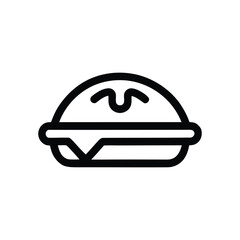 A stylized black and white illustration of a burger with a bun and lettuce.