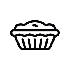 A simple black and white illustration of a cupcake with frosting and sprinkles on top
