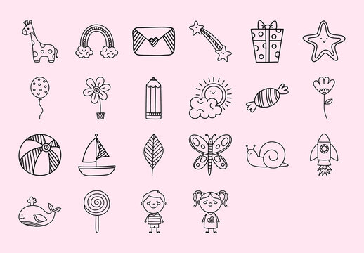 Hand Drawing Children Doodles Illustration Set