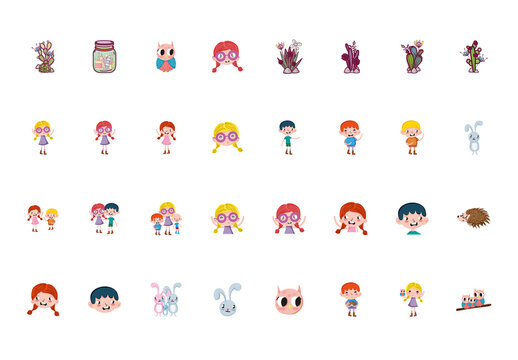 Cartoon Children And Nature Vector Set