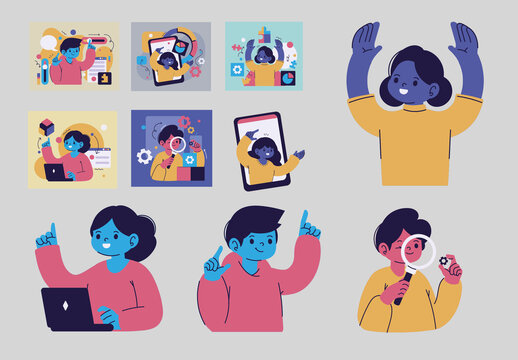 Digital Learning Cartoon Design Set