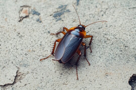 Detailed View of a Cockroach on a Concrete Surface