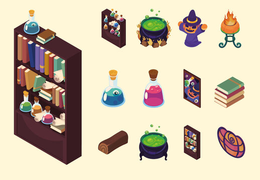 Witchcraft Isometric Illustration Design Set
