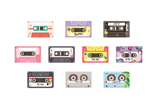 Retro Cassette Illustration Design Set