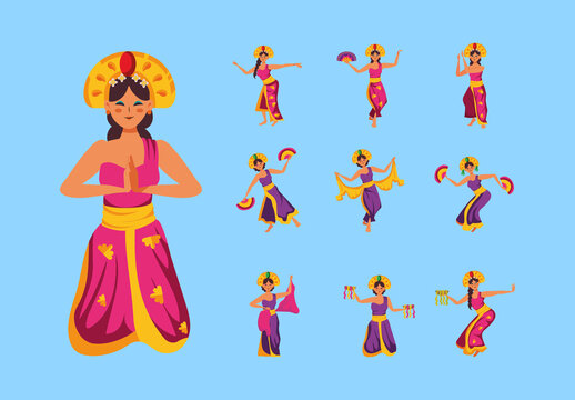 Tari Kecak Illustration Desing Set