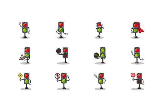 Traffic Light Cartoon Illustration Design Set