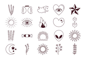 Boho Tattoo Line Icon Set