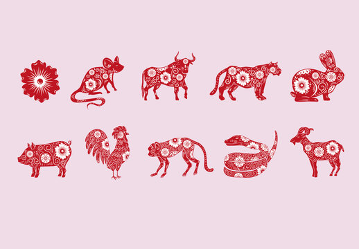 Chinese Zodiac Illustration Design Set