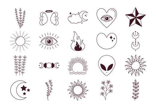 Boho Tattoo Line Icon Set