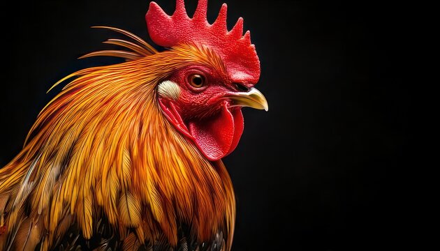 Close-up portrait of a vibrant rooster with striking red comb.