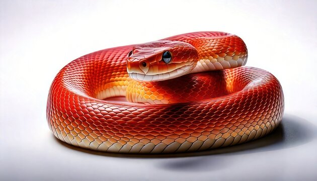 Coiled Red Rat Snake - A Captivating Close-Up on White Background.