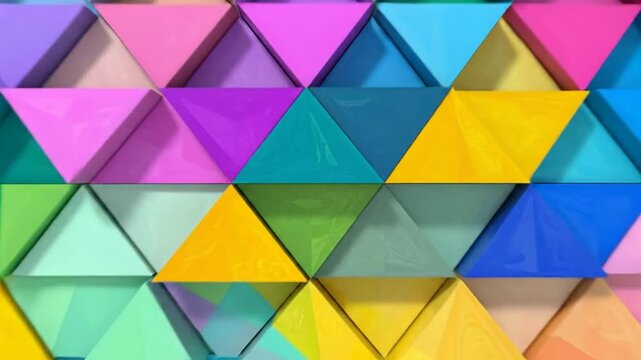 Colorful triangular mosaic background with vibrant hues, creating a geometric pattern.