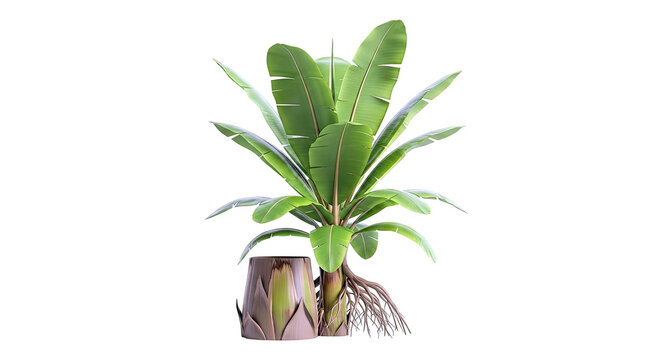 Banana Plant with Exposed Roots and Pseudostem