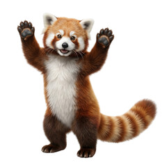 Obraz premium Red panda standing with raised paws, full body front view, cutout Isolated on white background