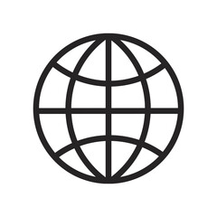 Obraz premium Global world globe icon, minimalist earth internet and communication line art vector.