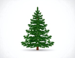 Fototapeta premium A green coniferous tree with a brown trunk on a white background