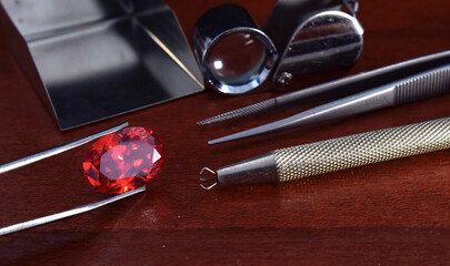 Expensive gemstones, carefully selected for jewelry making.