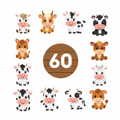 Fototapeta premium 60 Cute Cow Faces
