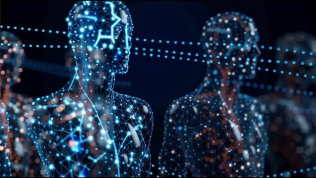 Agentic enterprise. AI native operations. Intelligent workflows. Enterprise scale. Futuristic representation of an AI figure in a digital environment.