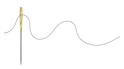 Sewing needle with thread on transparent background