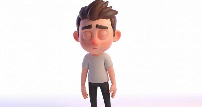 Cartoon character with tired expression against white background