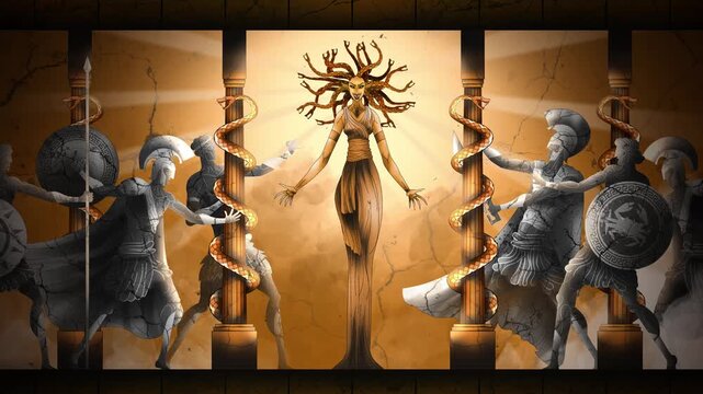 greek mythology medusa surrounded by petrified warriors