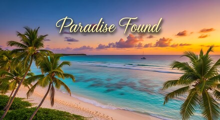 Tropical Paradise Found - A Stunning Beach Scene at Sunset.