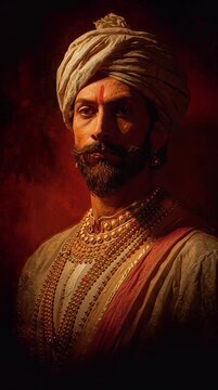 Chhatrapati Shivaji Maharaj Portrait Maratha King Royal Attire Oil Painting