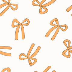 Orange Ribbon Bows Pattern Seamless Background for Gift Wrap and Decorative Design