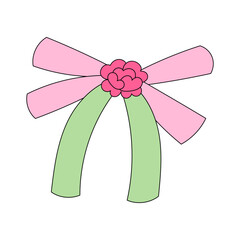Pink and Green Ribbon Bow with Flower Center Vector