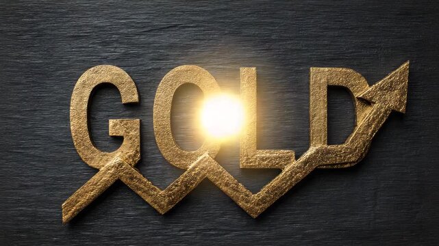 Gold word with rising graph investment concept