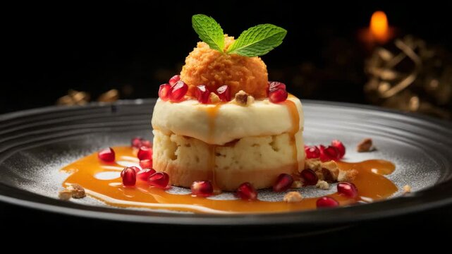 Fusion Indian dessert with ladoo and fruits