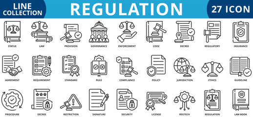 Regulation icon set outline style icon set collection vector illustration