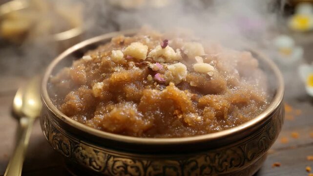 Traditional Indian halwa dessert with nuts