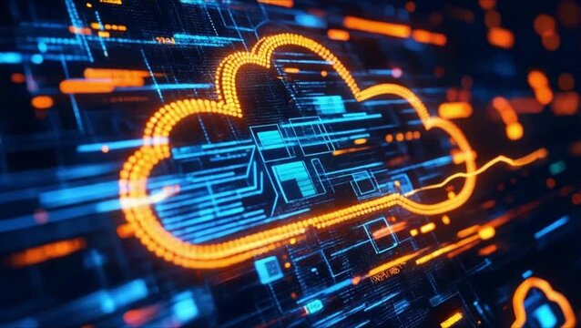 Futuristic Cloud Computing Network with Glowing Digital Elements