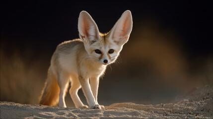 Naklejka premium Fennec Fox Hunting on Moonlit Sahara Dunes