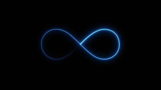 Glowing neon infinity animation icon on black background,glowing neon Blue Infinity symbol icon animation, infinity 4k video icon animated, glowing lights moving infinity sign