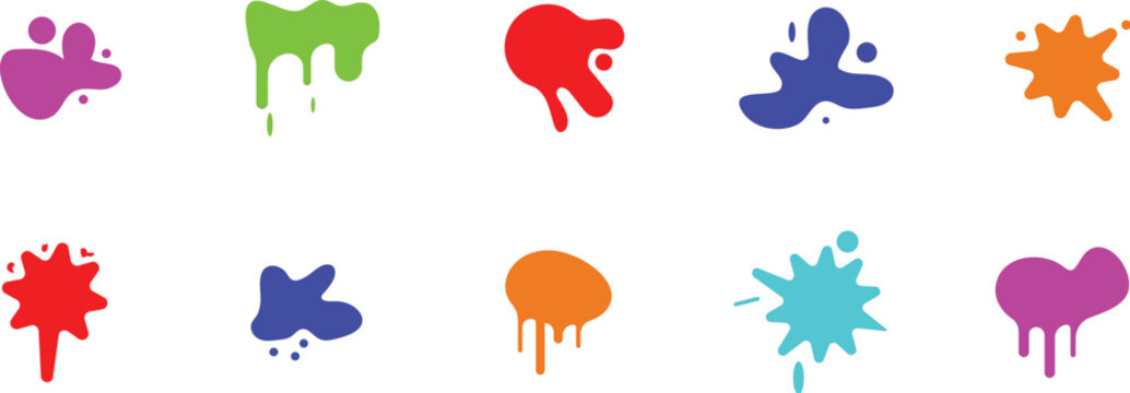 Vibrant colorful paint splatters and hearts on white background