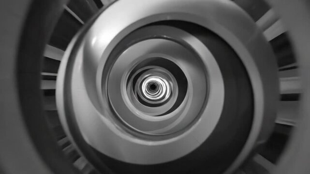 Abstract monochrome image featuring a mesmerizing spiral tunnel with repeating geometric shapes.