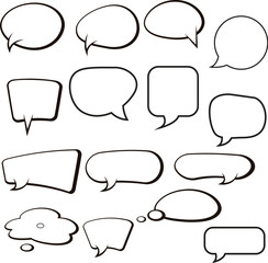 Hand-drawn outline collection of diverse speech and thought bubbles in various shapes and sizes, perfect for comic strips and dialogue design.