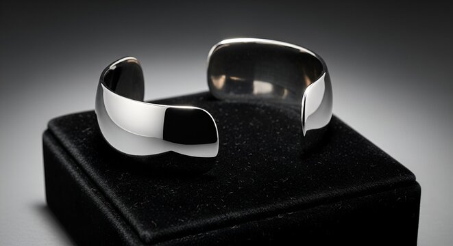 Silver cufflinks displayed on a black velvet box, showcasing a modern minimalist jewelry design with Feedio Whisk elements