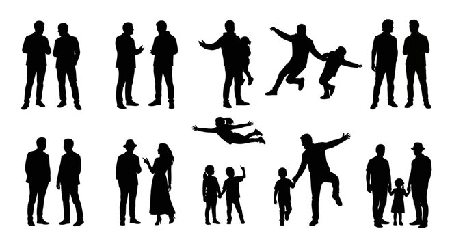 Collection of diverse human silhouettes engaged in various activities, showcasing family, social interactions, and individual moments.